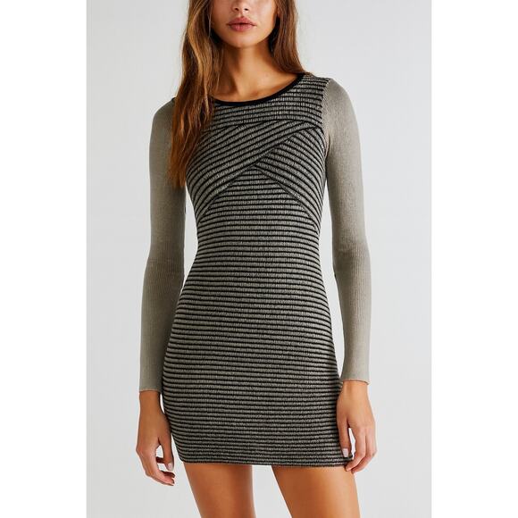 Free People Striped Keyhole Bodycon Mini Dress NWT - Picture 1 of 8